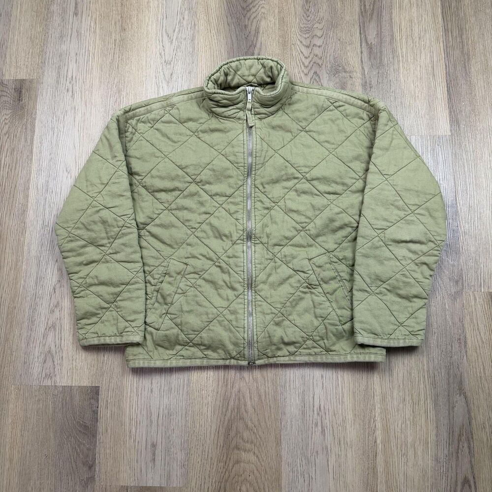 GAP Jacket Mens Medium Green Quilted Canvas Full Zip Elastic Hem Insulated